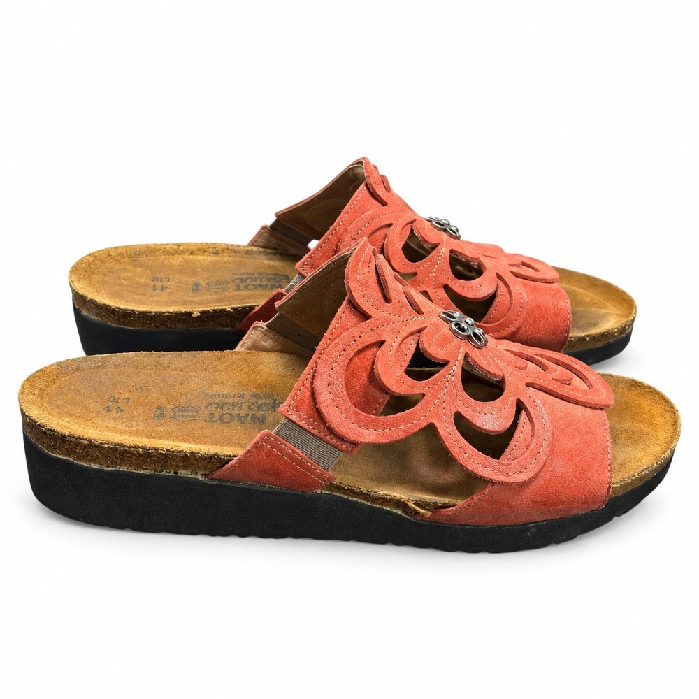 Naot Women's 41 US 10 Coral Leather Floral Cutout Comfort Sandals Israel